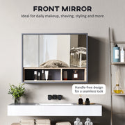 Grey Wall Mounted Bathroom Mirror Cabinet With 3 Doors and Storage by HOMCOM