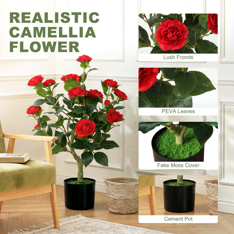 Artificial Camellia Plant for Lasting Indoor Colour with Realistic Red Blossoms Homcom