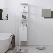 Tall White Bathroom Storage Cabinet With Open Shelves And Adjustable Interior Shelf