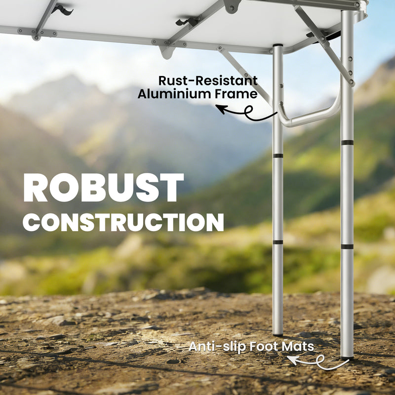 Folding Picnic Table with Mesh Shelf for Stable Outdoor Snacks and Drinks Cream White