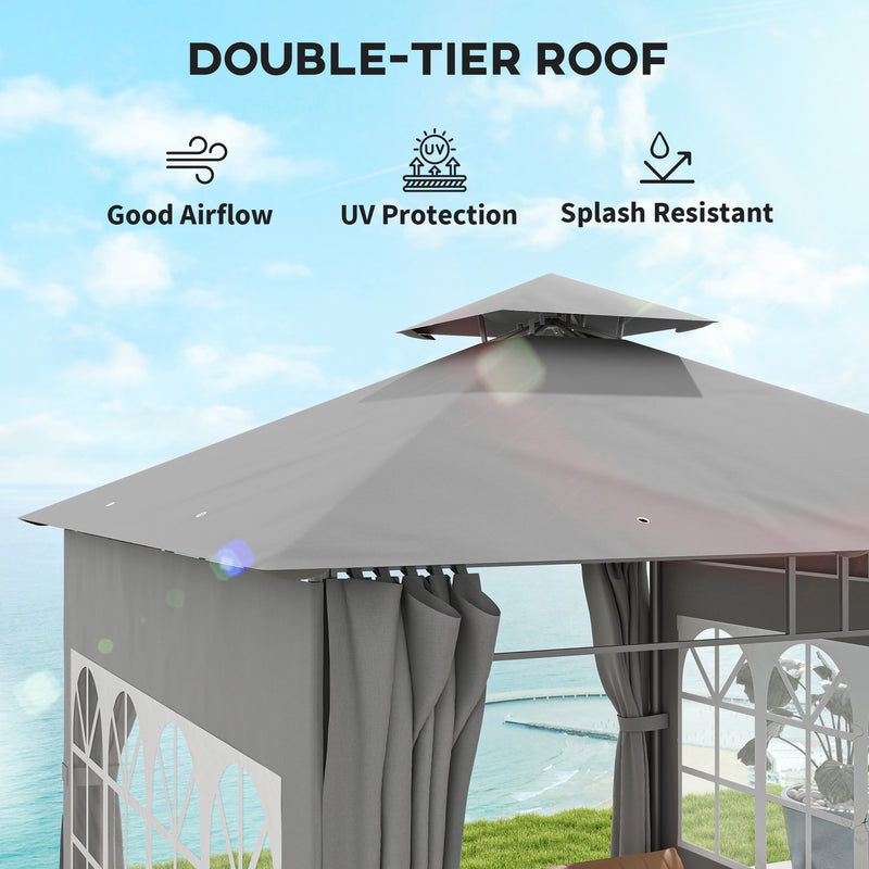 Light Grey 3 x 3 m Garden Gazebo with Double Roof and Removable Sidewalls by Outsunny