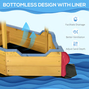 Wooden Pirate Ship Sandpit for Kids with Canopy Storage Bench and Liner Outdoor Play Brown