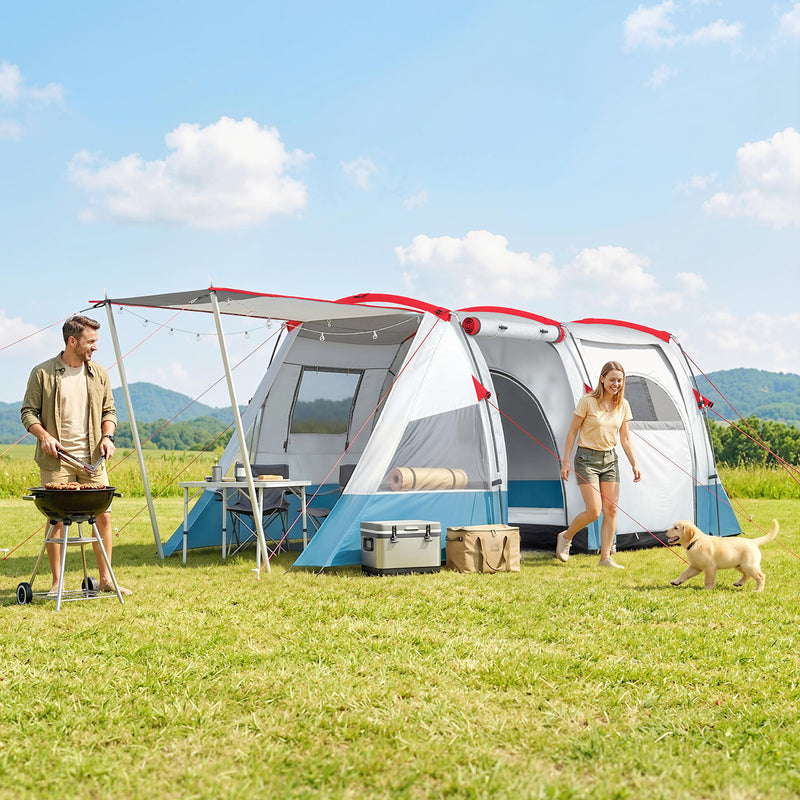 Outsunny 6-8 Person Tunnel Tent, Camping Tent with Bedroom, Living Room, Sewn-in Floor, 3 Doors and Carry Bag, 2000mm Water Column for Fishing, Hiking, Sports, and Traveling, Blue