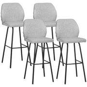 Set of 4 Upholstered Bar Stools with Backs Steel Legs for Kitchen or Dining Room Light Grey AOSOM