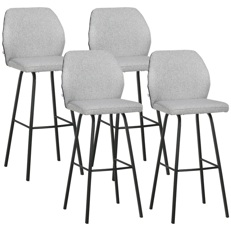 Set of 4 Upholstered Bar Stools with Backs Steel Legs for Kitchen or Dining Room Light Grey AOSOM