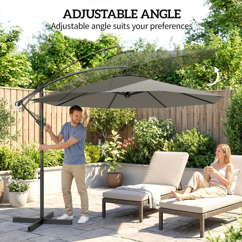 Cantilever Garden Parasol with Overhanging Shade and Crank Handle, Light Grey