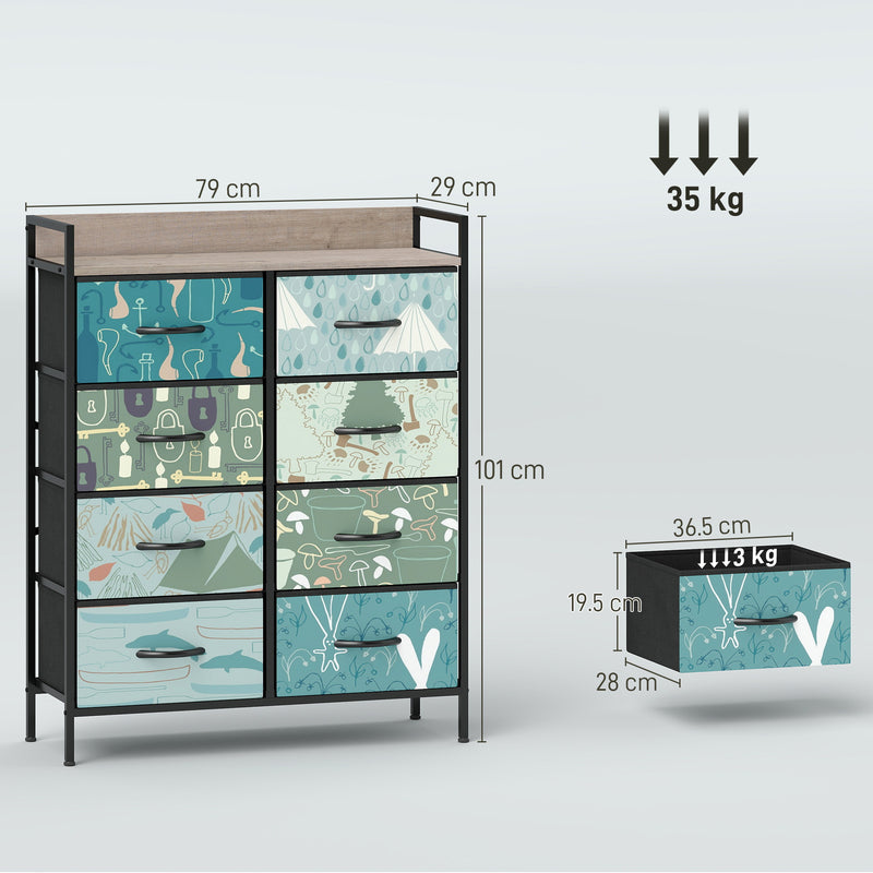 8 Drawer Chest of Drawers with Spacious Storage for Bedroom or Living Room Blue