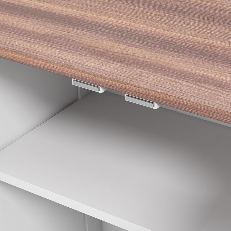 White Pet Feeding Station with Raised Dog Bowls Storage Cabinet and Hooks