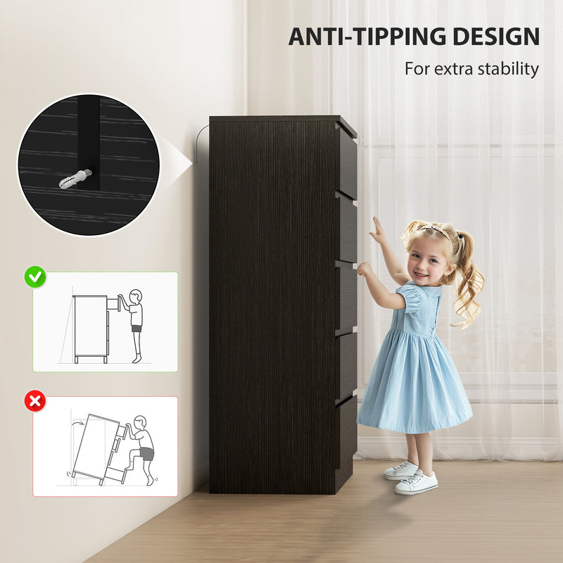 Chest of Drawers for Bedroom Organisation with 5 Smooth-Glide Drawers Black