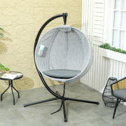 Grey Hanging Egg Chair with Stand Thick Cushion and Cup Holder for Garden or Balcony by Outsunny