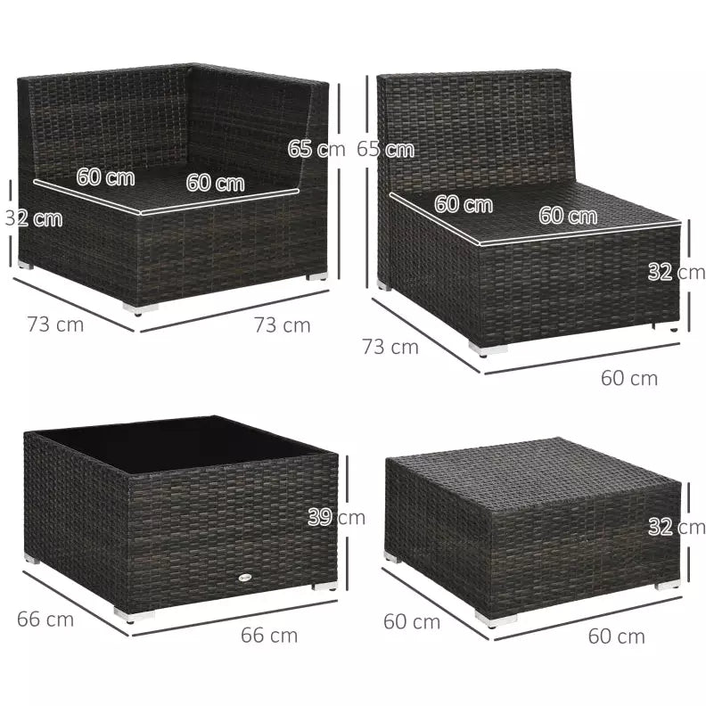 8pc Brown Rattan Corner Sofa Set with Table & Cushions Outsunny