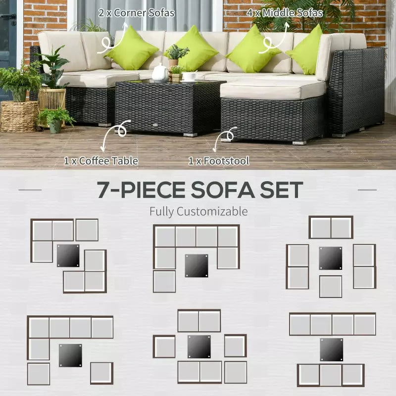 8pc Brown Rattan Corner Sofa Set with Table & Cushions Outsunny