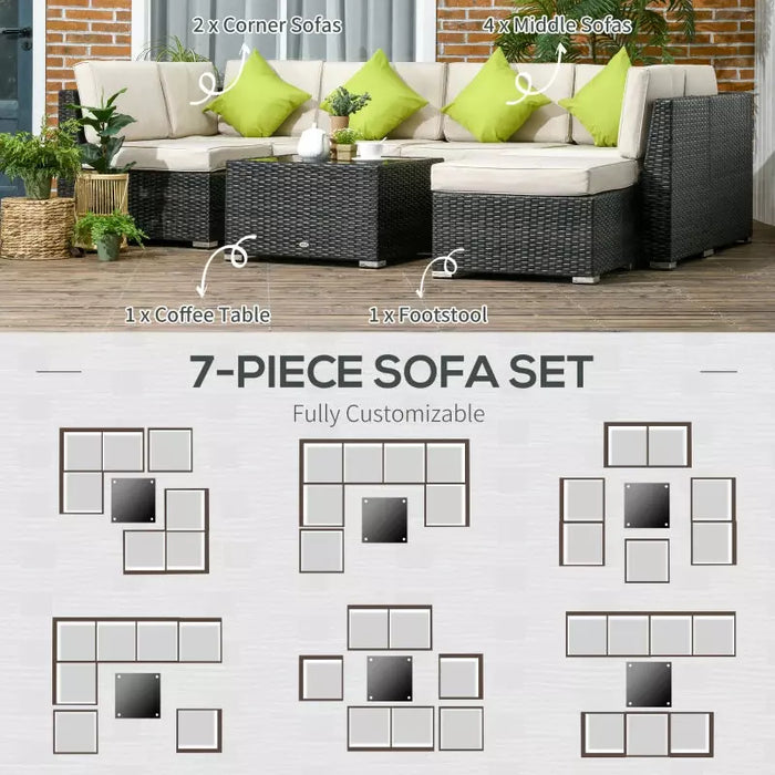8pc Brown Rattan Corner Sofa Set with Table & Cushions