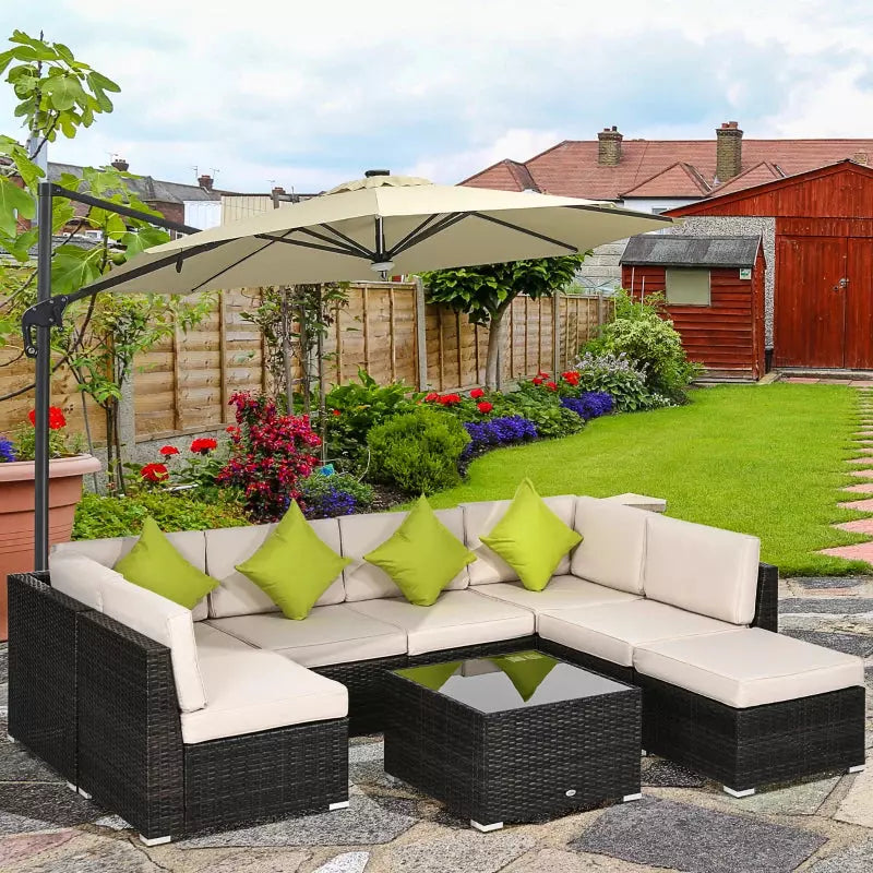 8pc Brown Rattan Corner Sofa Set with Table & Cushions Outsunny