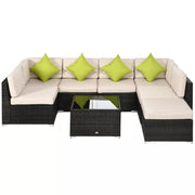 8pc Brown Rattan Corner Sofa Set with Table & Cushions Outsunny