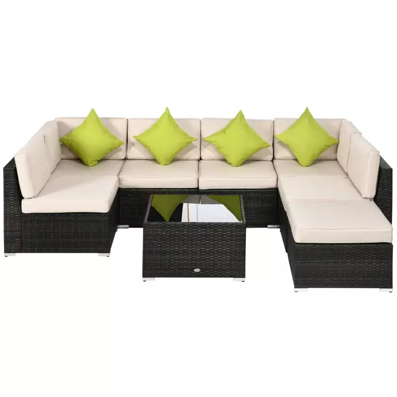 8pc Brown Rattan Corner Sofa Set with Table & Cushions Outsunny