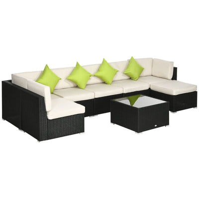 Black Rattan Corner Sofa With Coffee Table Outsunny