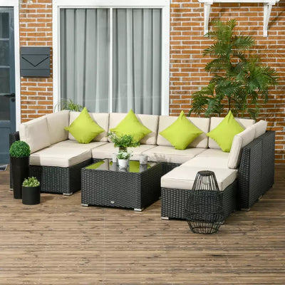Black Rattan Corner Sofa With Coffee Table Outsunny