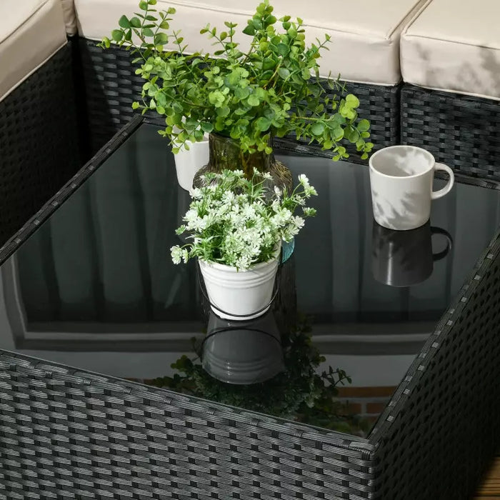 Black Rattan Corner Sofa With Coffee Table