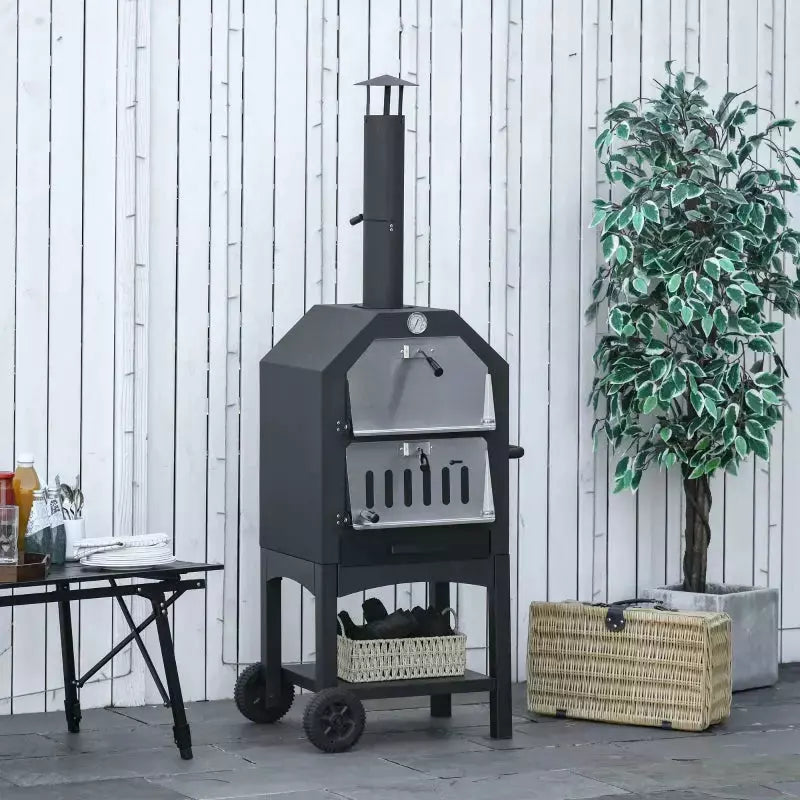 Garden Pizza Oven and Charcoal BBQ Grill Trolley