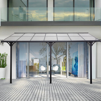 Wall Mounted Gazebo Pergola, Polycarbonate Roof, 4x3m Outsunny