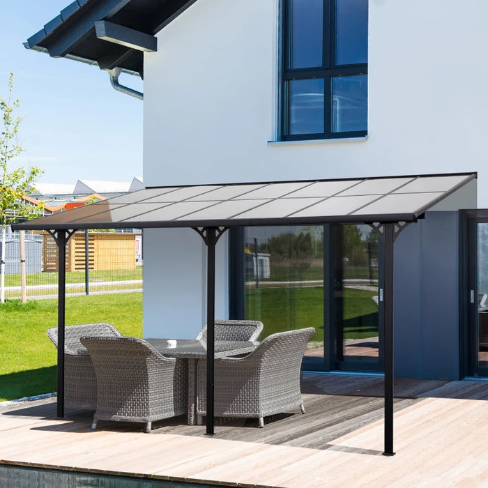 Wall Mounted Gazebo Pergola, Polycarbonate Roof, 4x3m