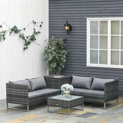 Modern 3 Piece Outdoor Rattan Set - Sofa, Love Seat, Table Outsunny