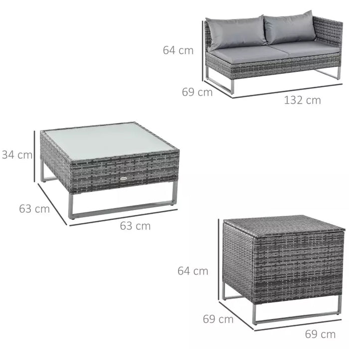 Modern 3 Piece Outdoor Rattan Set - Sofa, Love Seat, Table