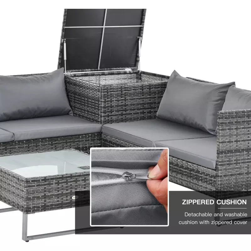 Modern 3 Piece Outdoor Rattan Set - Sofa, Love Seat, Table