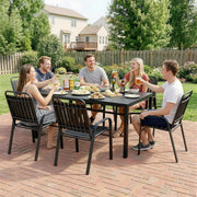 Outdoor Dining Set for 6 with Stackable Chairs and Easy Clean Table With Umbrella Hole, Black
