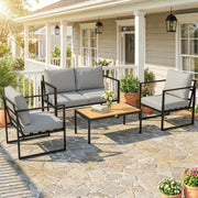 Outdoor Furniture Set with Weatherproof Frame and Quick-Drain Table for Easy Outdoor Relaxing Grey