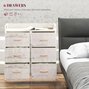 Rustic Wooden Chest with Six Fabric Drawers for Bedroom or Living Room Storage