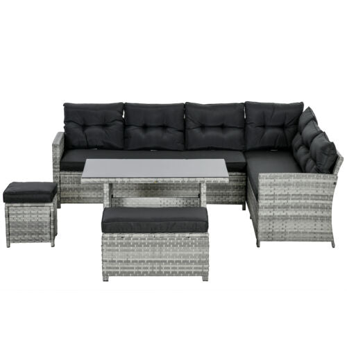 Image of an Outsunny 9 Seater Rattan Garden Sofa Set, Mixed Grey