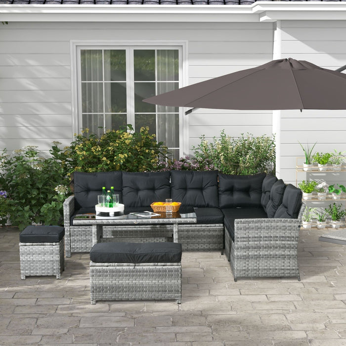 Image of an Outsunny 9 Seater Rattan Garden Sofa Set, Mixed Grey