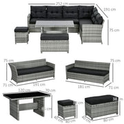 Image of an Outsunny 9 Seater Rattan Garden Sofa Set, Mixed Grey