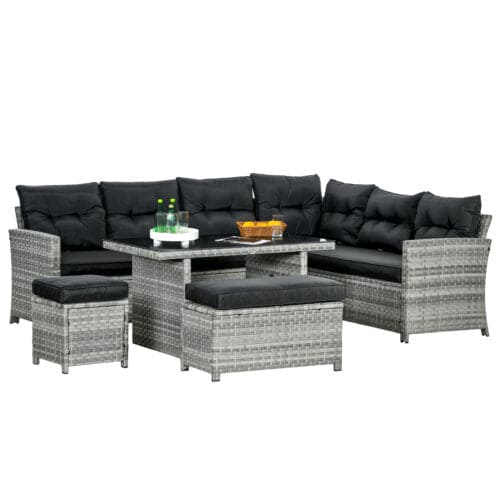 Image of an Outsunny 9 Seater Rattan Garden Sofa Set, Mixed Grey