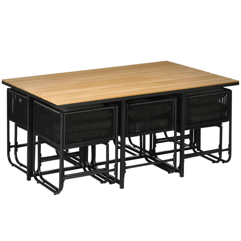 Image of an Outsunny 10 Seat Outdoor Dining Set, Space-Saving Design, Black