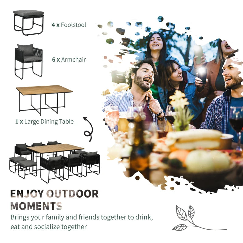 Image of an Outsunny 10 Seat Outdoor Dining Set, Space-Saving Design, Black