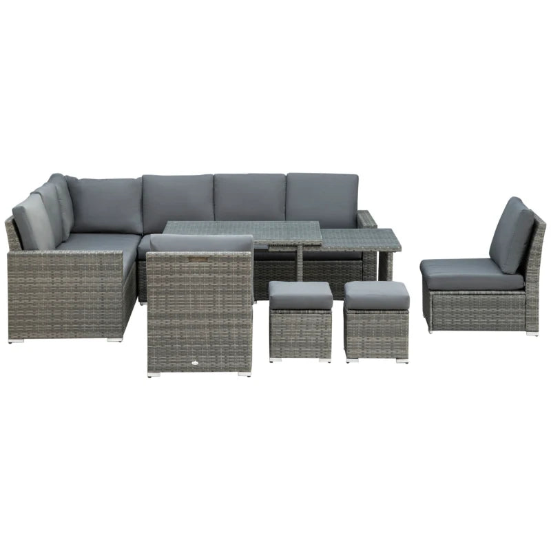 Image of an Outsunny 10 Seater Rattan Garden Furniture Set, Grey