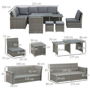 Image of an Outsunny 10 Seater Rattan Garden Furniture Set, Grey