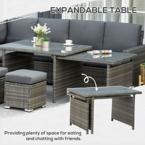 Image of an Outsunny 10 Seater Rattan Garden Furniture Set, Grey