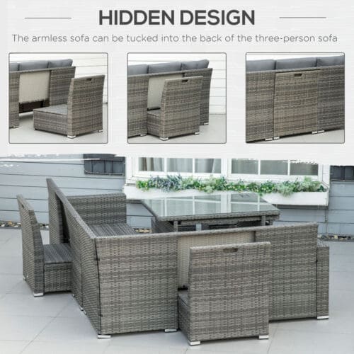 Image of an Outsunny 10 Seater Rattan Garden Furniture Set, Grey