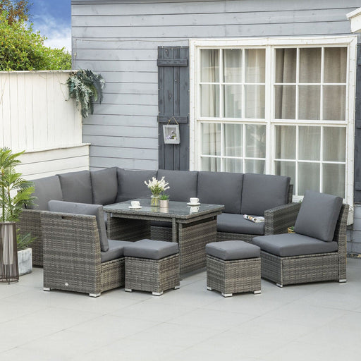 Image of an Outsunny 10 Seater Rattan Garden Furniture Set, Grey