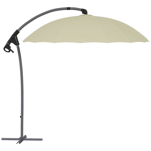 Image of a Shanghai cantilever garden parasol with a beige canopy and a cross base