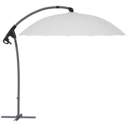 Image of a light grey Shanghai cantilever garden parasol with a cross base