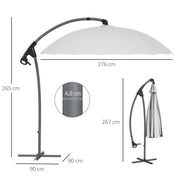 Image of a light grey Shanghai cantilever garden parasol with a cross base