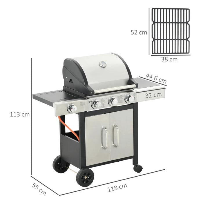 Image of a 3 Burner Gas Barbecue Grill With Side Burner