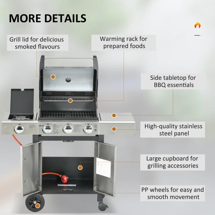 Image of a 3 Burner Gas Barbecue Grill With Side Burner