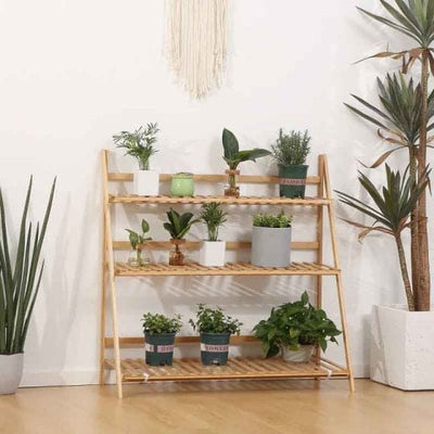 Outsunny 3-Tier Plant Stand, Bamboo, 98x37x96.5cm Outsunny