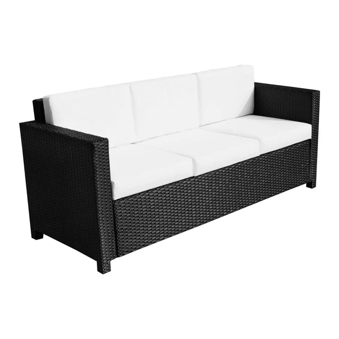 3 Seater Rattan Sofa with Cushions, Black